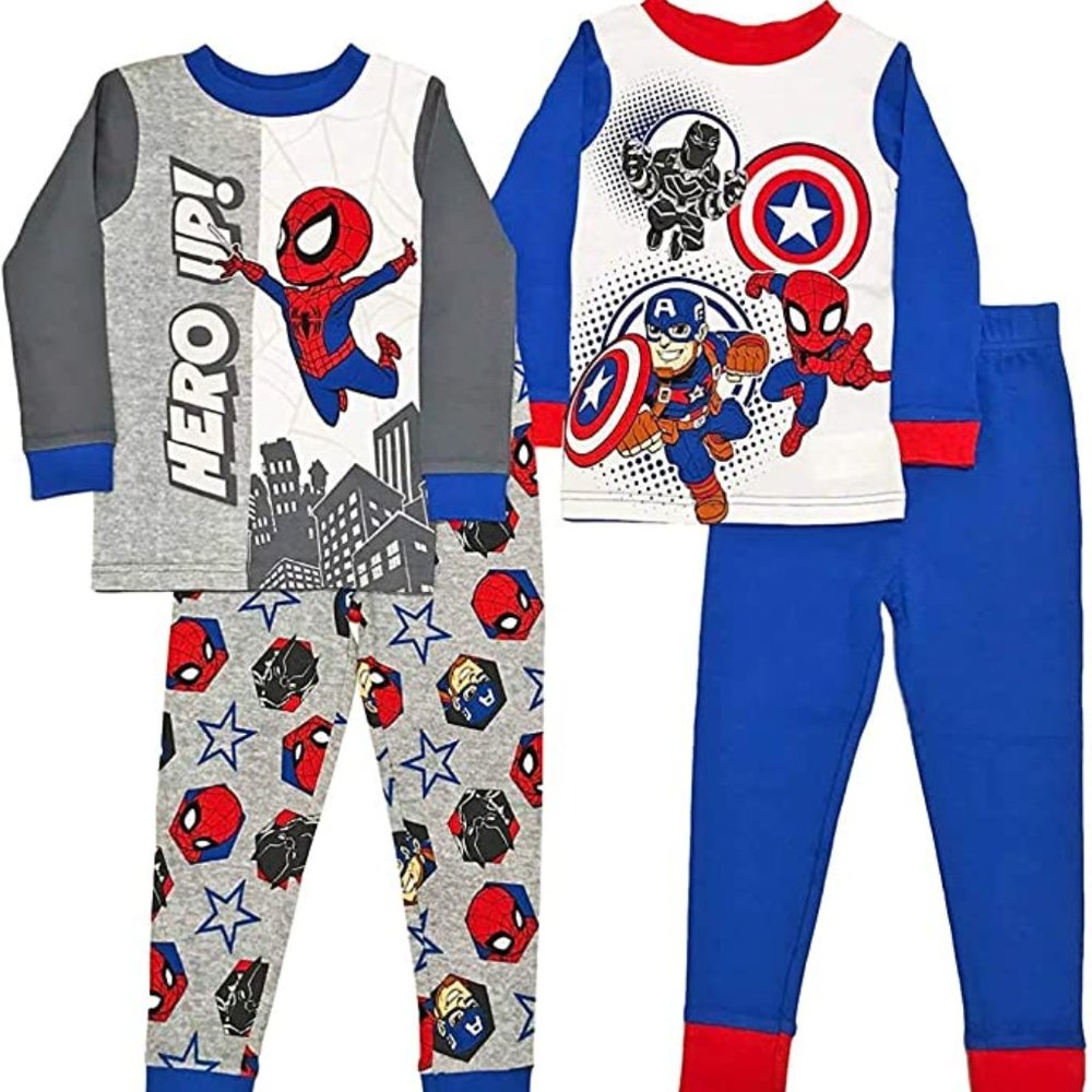 Marvel - Boys' Spiderman Pajama 4 Piece Cotton Set, Spider-man New with Tag